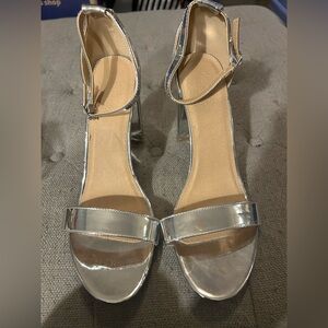 Silver Ankle Strap Block High Heels. Womens Size 11. Charlotte Russe. Prom Shoes